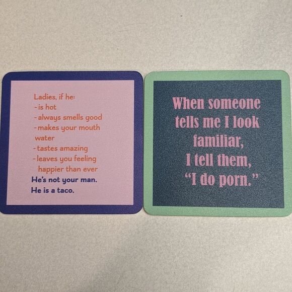 Set of two funny girlfriend coasters, 4" x 4", NEW - Picture 1 of 3